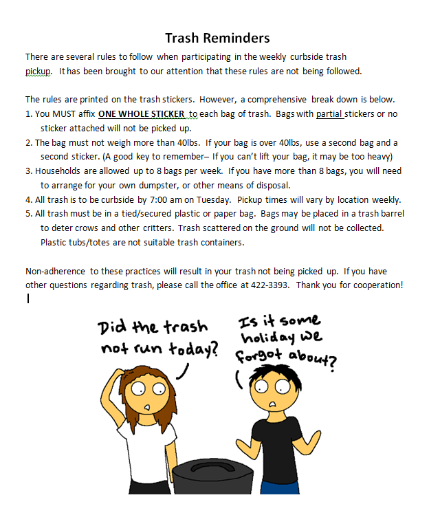 Trash reminders graphic